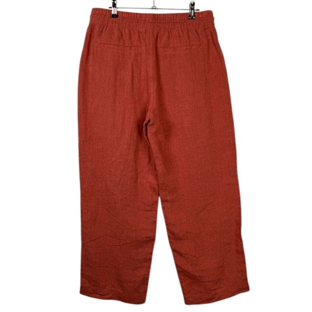 Athleta Retreat Linen Wide Leg‎ pants in Persimmon Coral Drawstring Size 8/P - Picture 4 of 14